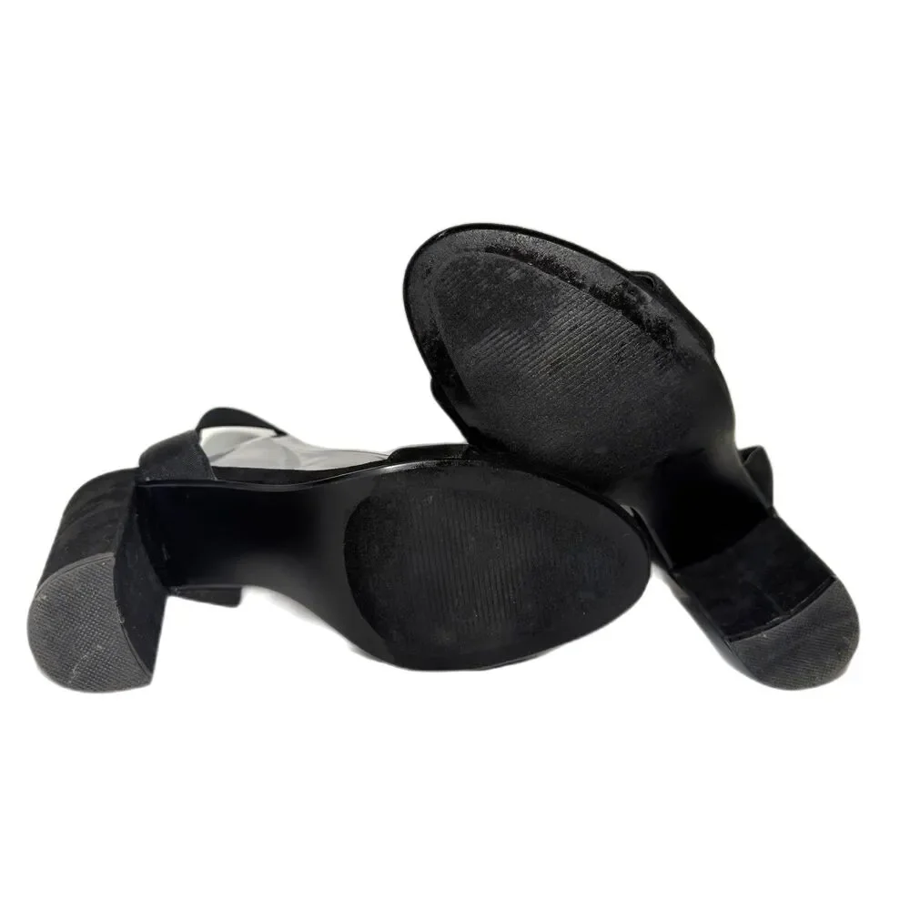 Steve Madden Women’s Velvet Black Block Heel Ankle Strap Leather Sandals Size 9